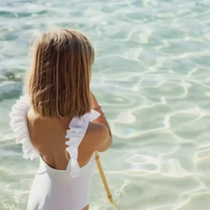 Maillot de bain une pièce fille à volants, anti UV, blanc| BORA BORA 1P
