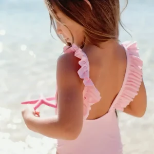 Maillot de bain une pièce fille à volants, anti UV, rose pâle| BORA BORA 1P