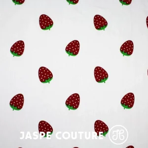 Tissu coton blanc motifs fraises 50cm
