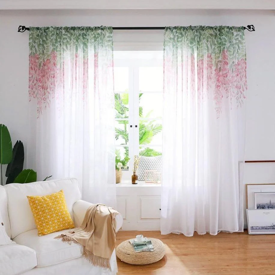 Rideaux blancs avec fleurs rouges – Image 3