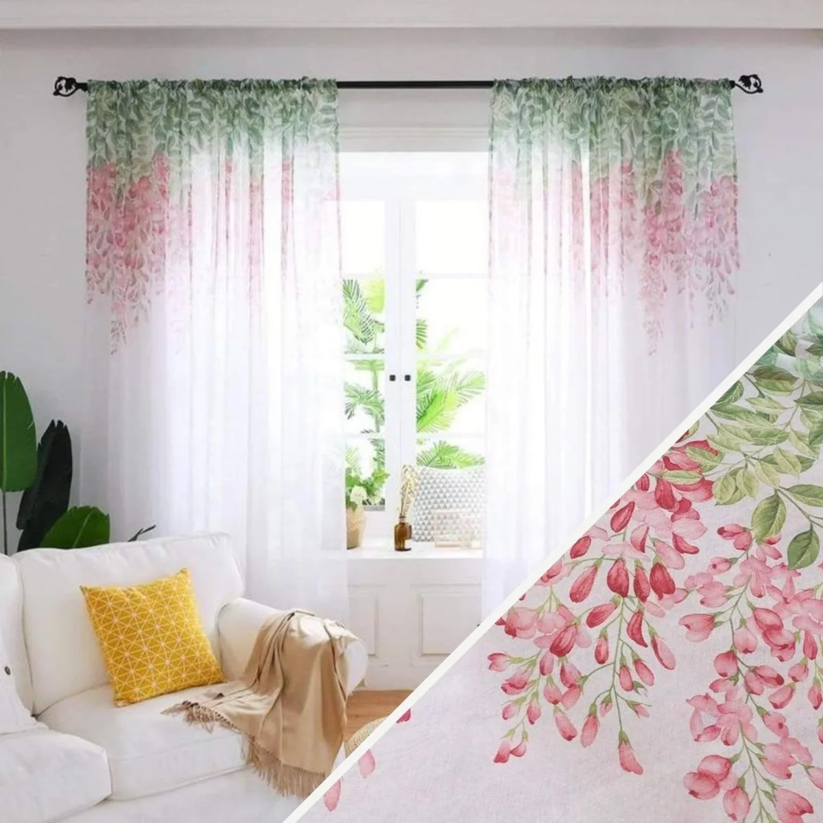 Rideaux blancs avec fleurs rouges – Image 2