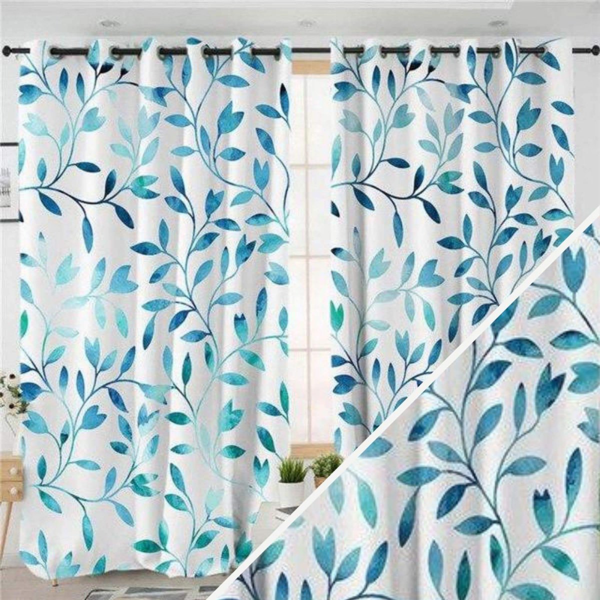 Rideaux fleurs bleues