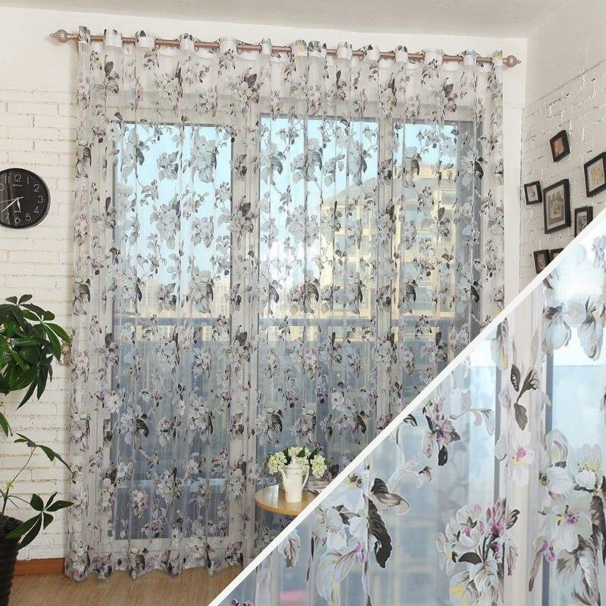 Rideaux transparents fleuris