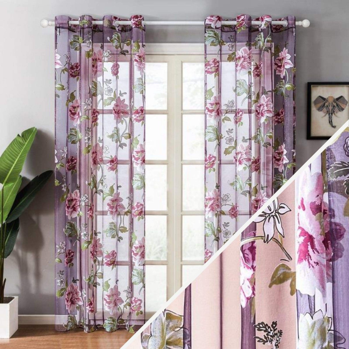 Rideaux voilage fleurs