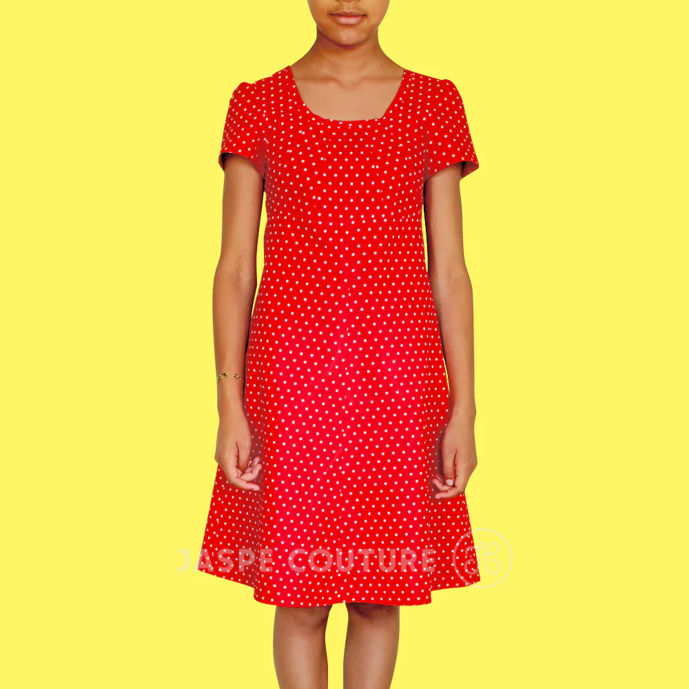 Tissu coton rouge imprimé pois blancs, 25cm – Image 4