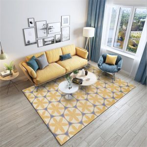 Tapis fleuri jaune géométrique
