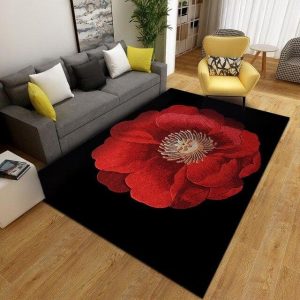 Tapis de salon rouge fleur