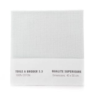 Toile Aïda 40x45cm blanc, 5,5, toile de coton pour point de croix