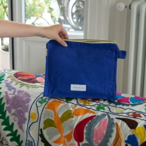 Trousse de toilette bleu outremer en épaisse toile de coton bio