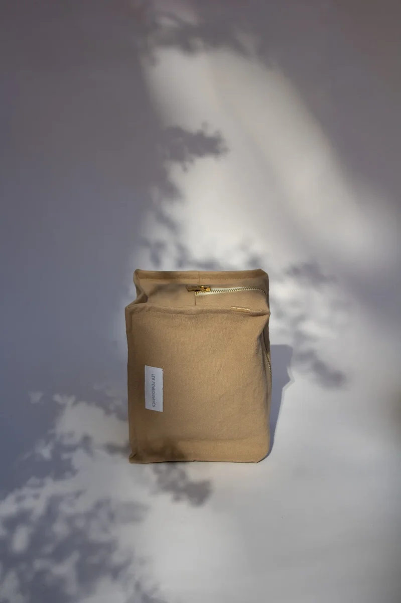 Trousse de toilette cube beige sable en épaisse toile de coton bio