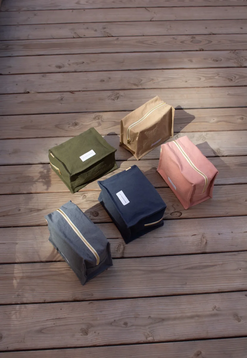 Trousse de toilette cube vert câpre en épaisse toile de coton bio – Image 6