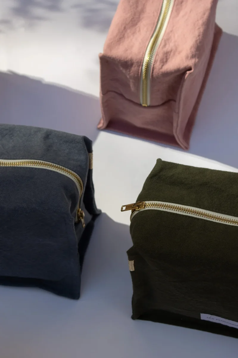 Trousse de toilette cube vert câpre en épaisse toile de coton bio – Image 8