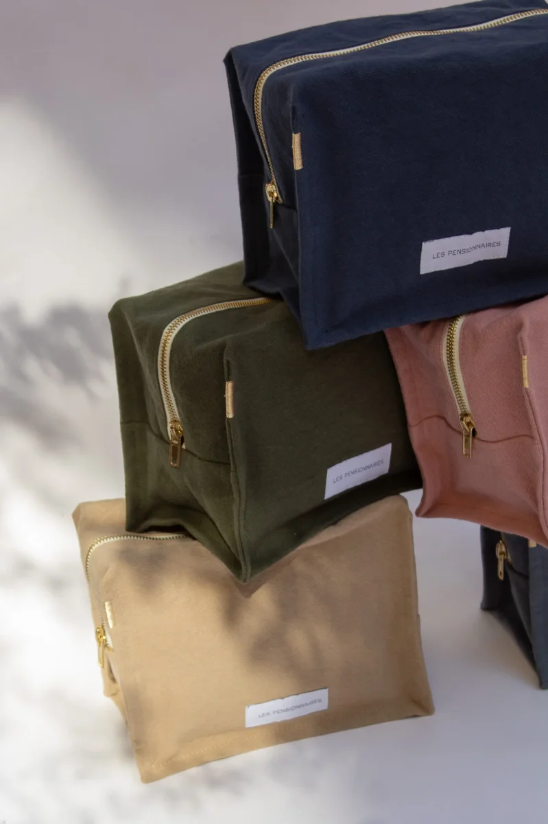 Trousse de toilette cube beige sable en épaisse toile de coton bio – Image 6