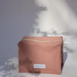 Trousse de toilette cube bois de rose en épaisse toile de coton bio