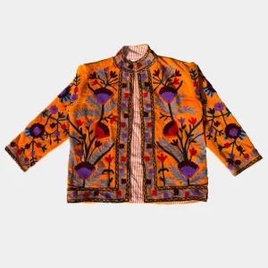 Veste en velours brodée - ORANGE