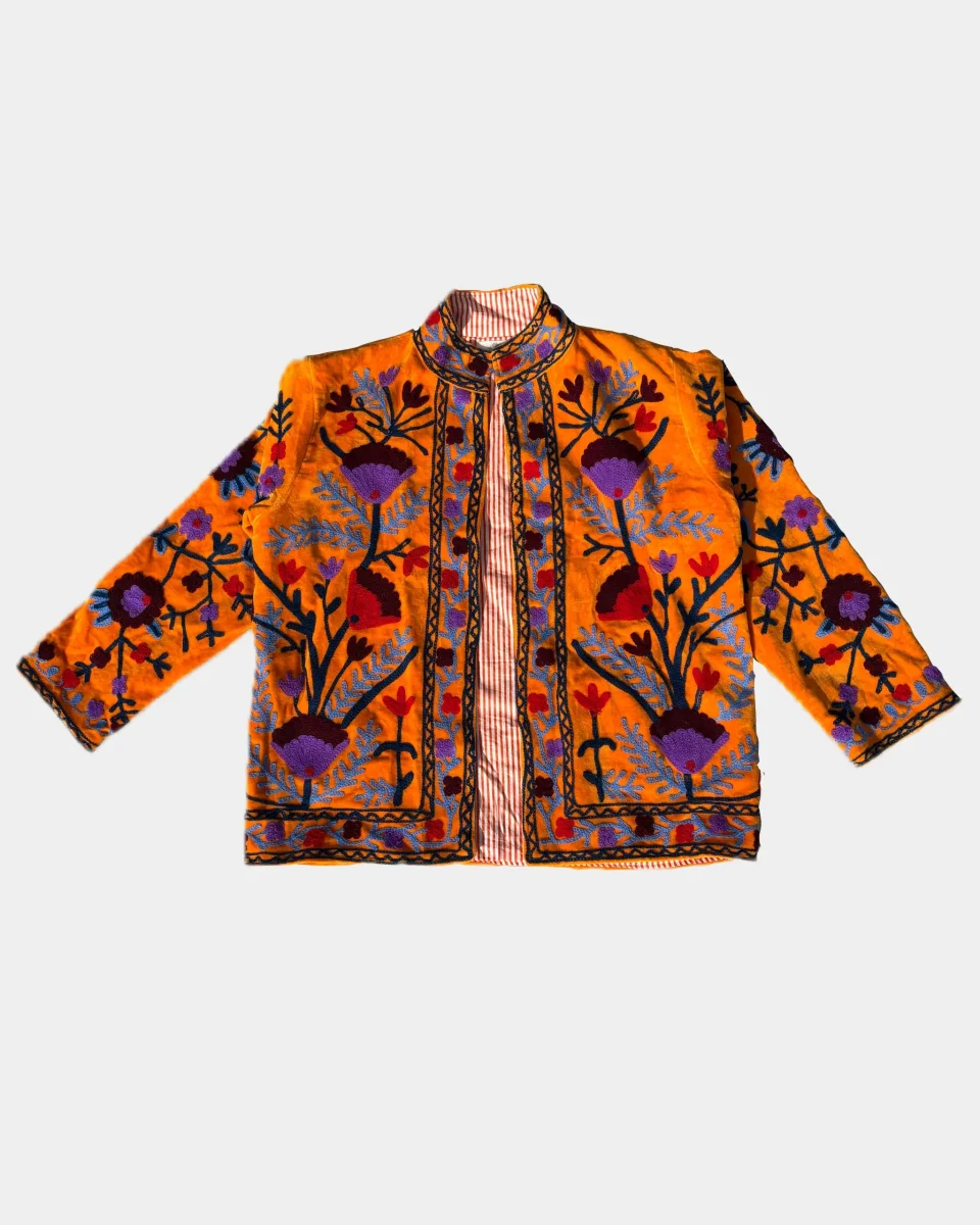 Veste en velours brodée - ORANGE – Image 2