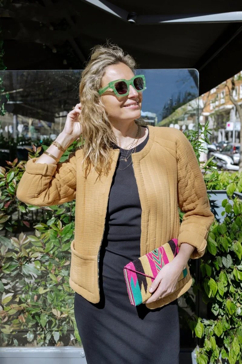 Veste matelassée vêtement femme en gaze de coton camel – Image 4