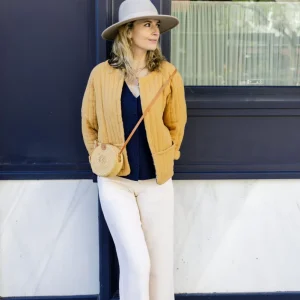 Veste matelassée vêtement femme en gaze de coton camel