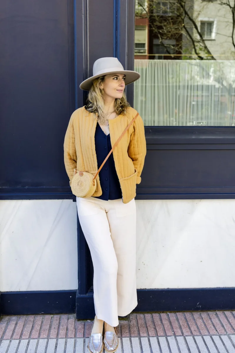 Veste matelassée vêtement femme en gaze de coton camel – Image 2