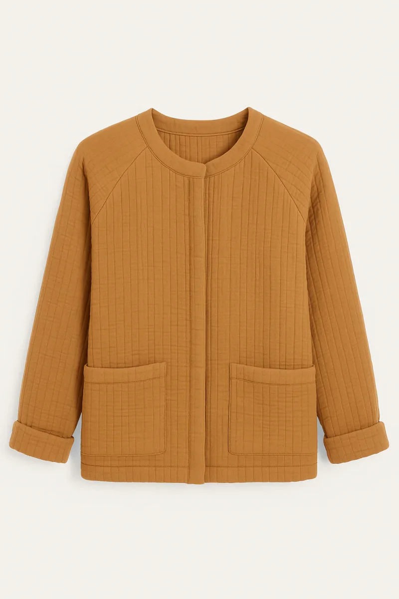 Veste matelassée vêtement femme en gaze de coton camel – Image 5