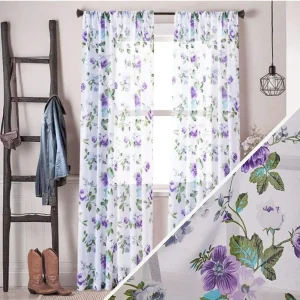 Voilage fleurs violettes